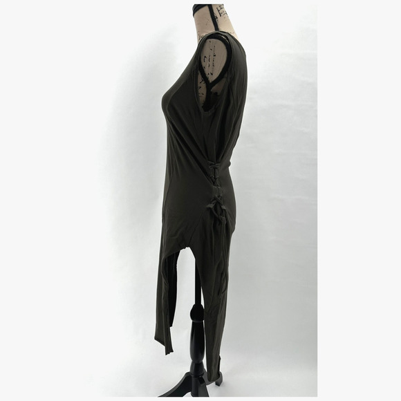 Psylo Festival Dress Womens 4 Lace Up Brown Midi Slits Rave Club Goth Ethical - Picture 4 of 10